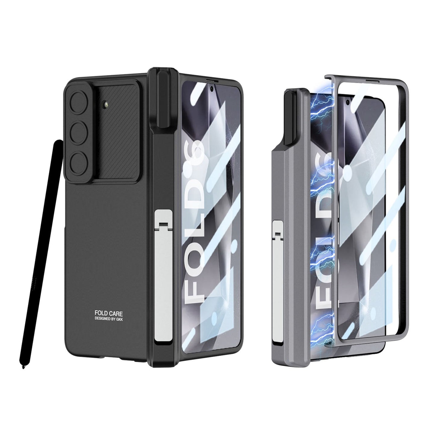 Magnetic Hinge Pen Box Shockproof Phone Case With Screen Protector & Lens Slide Protector For Galaxy Z Fold 6/5/4