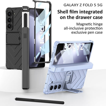 Magnetic Armor All-included Slide Pen Case With Back Screen Glass Hinge Holder Phone Cover For Galaxy Z Fold3 Fold4 Fold5 Fold6