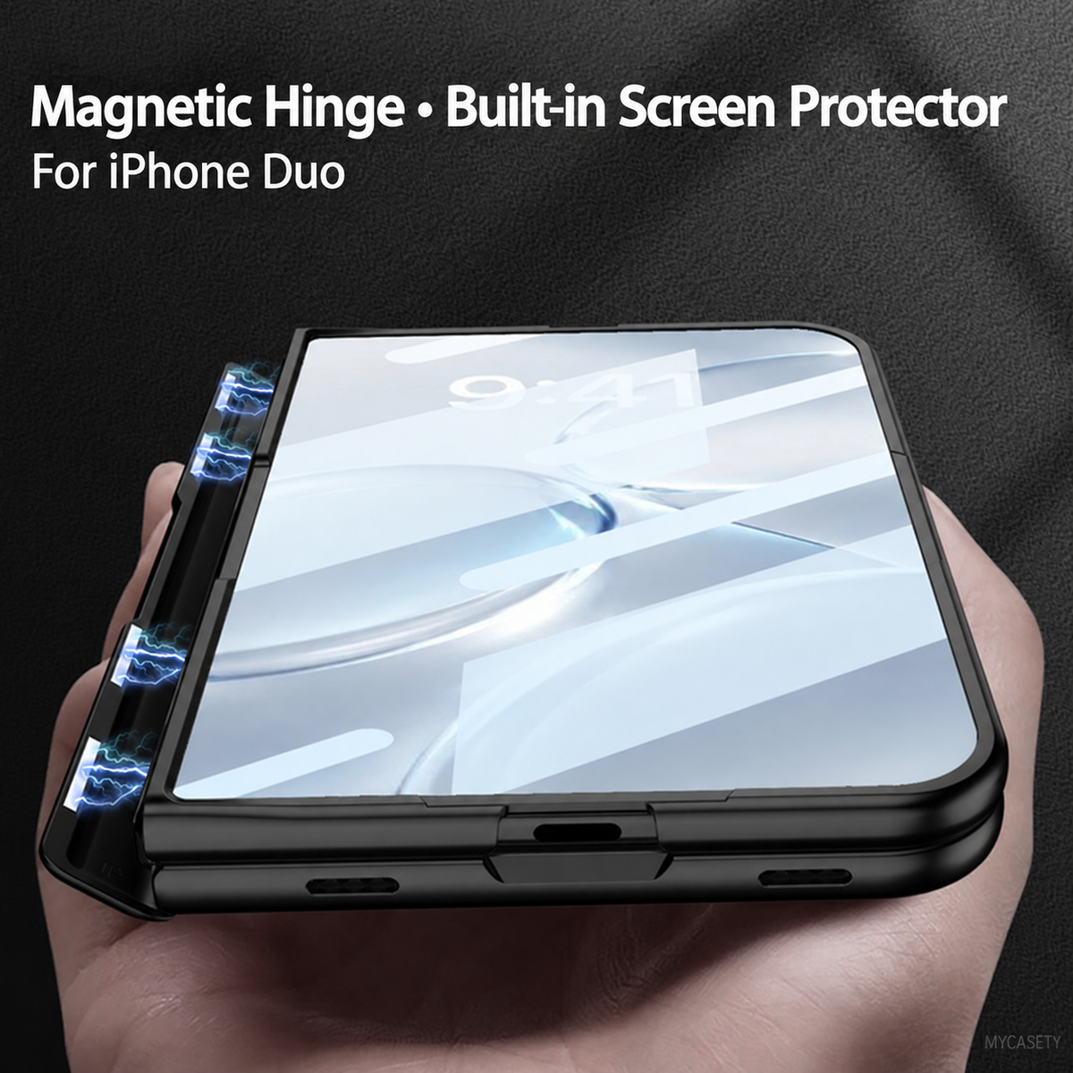 iPhone Duo - Magnetic Hinge Protection Fashion Cover Built-in Tempered Glass Film