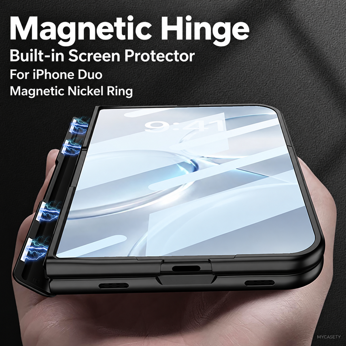 iPhone Duo - Magnetic Hinge Protection Fashion Cover Built-in Tempered Glass Film & Magnetic Ring
