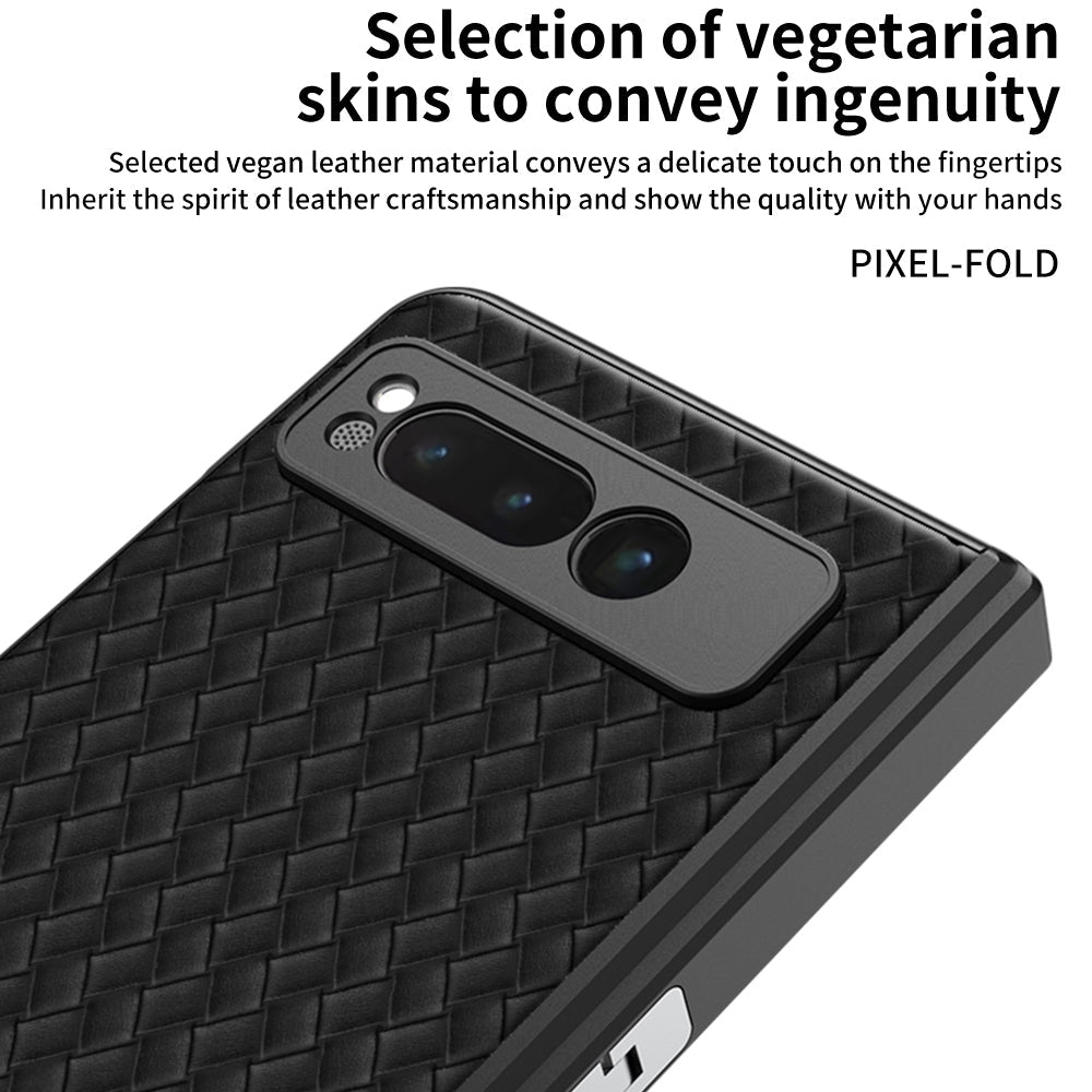 Magnetic All-inclusive Woven Pattern Case With Tempered Film For Google Pixel Fold With Damped Folding Bracket - mycasety2023 Mycasety
