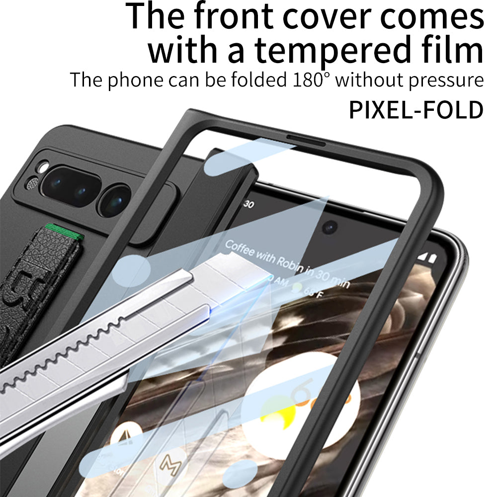 Magnetic Folding All-inclusive Leather Wristband Case With Tempered Film For Google Pixel Fold With Damped Folding Bracket - mycasety2023 Mycasety