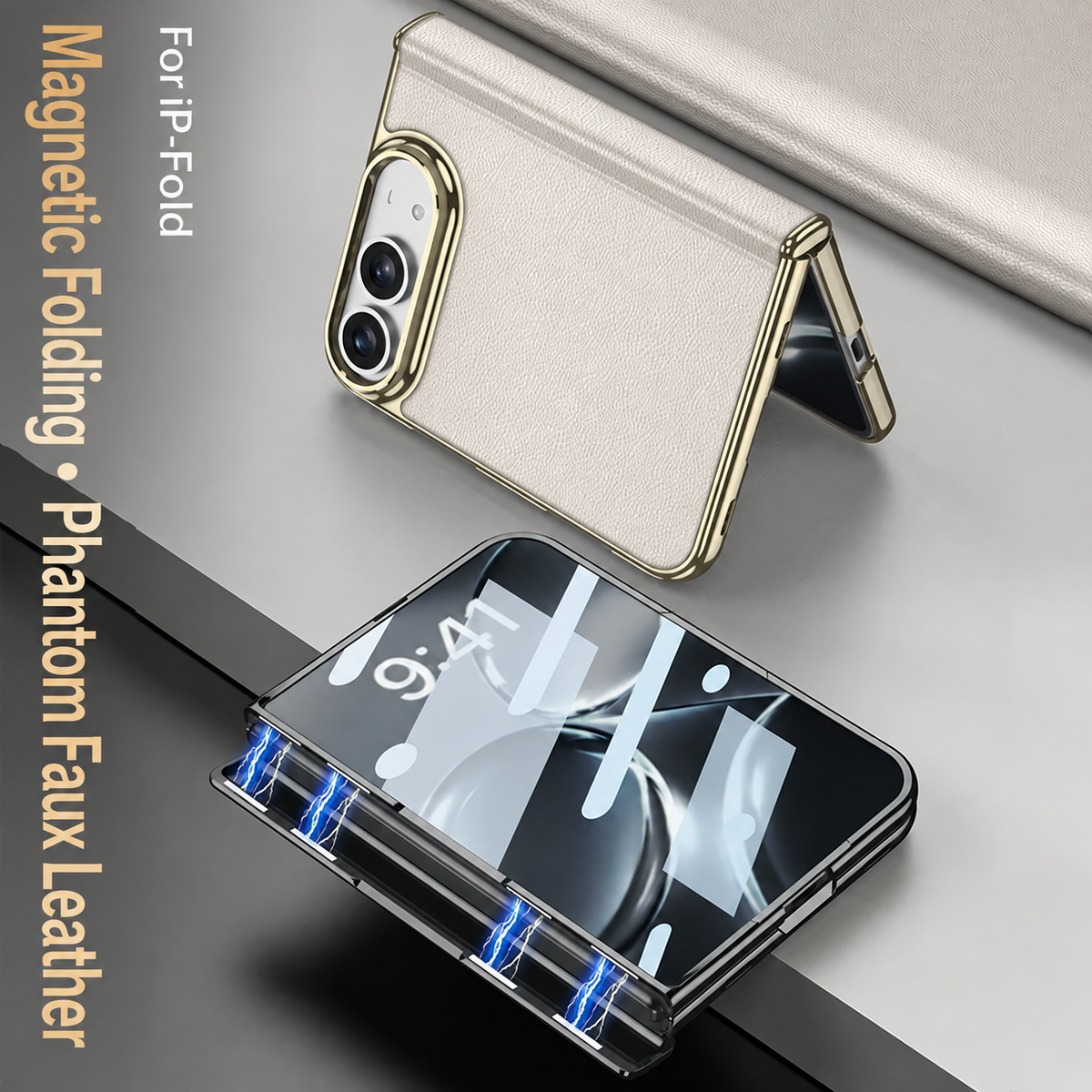 iPhone Duo  - Golden Plating Leather Cover Built-in Tempered Glass Screen