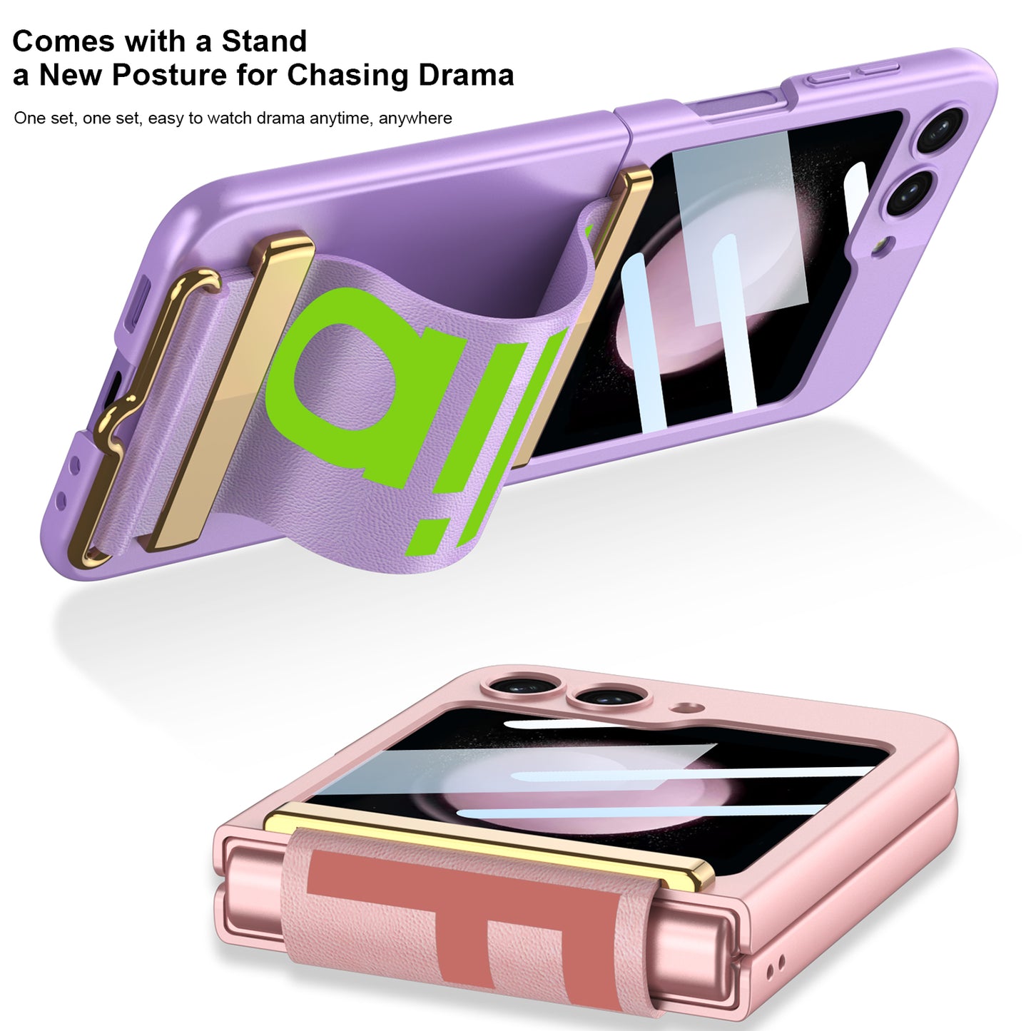 Samsung Galaxy Z Flip5 Wristband Case Ultra-thinFrosted Hard Shell With Tempered Glass Protector