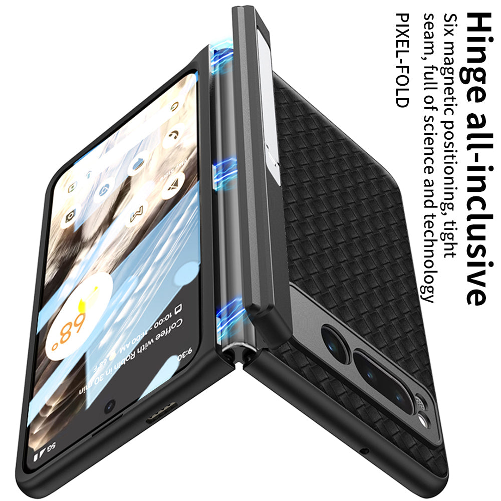 Magnetic All-inclusive Woven Pattern Case With Tempered Film For Google Pixel Fold With Damped Folding Bracket - mycasety2023 Mycasety
