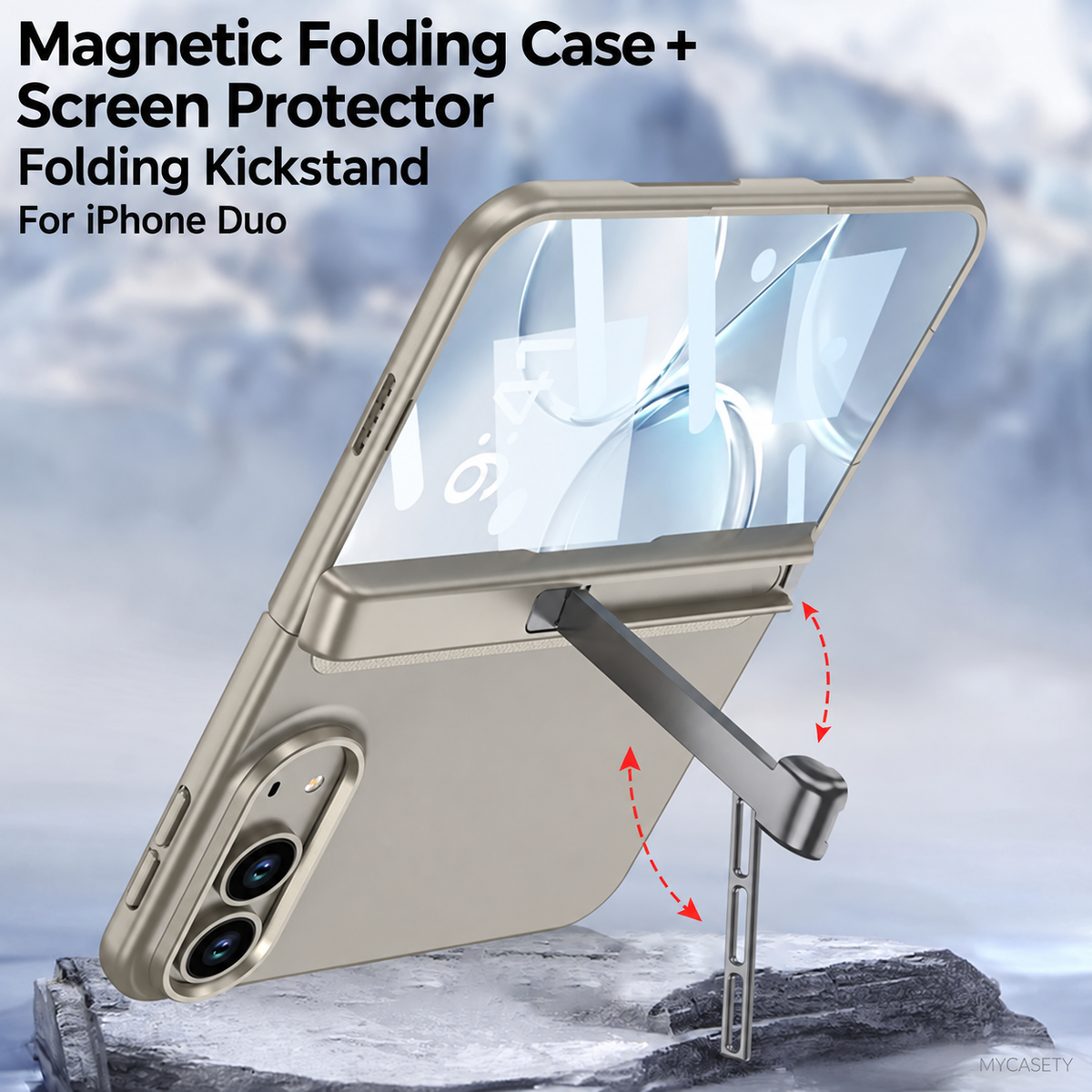 iPhone Duo - Magnetic Hinge Protection Business Cover Built-in Tempered Glass Film & Tri‑Fold Side Kickstand
