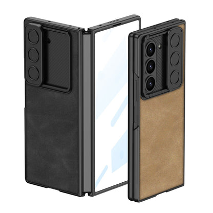 Leather Lens Slide Protector Shockproof Phone Case With Screen Protector For Samsung Galaxy Z Fold 6