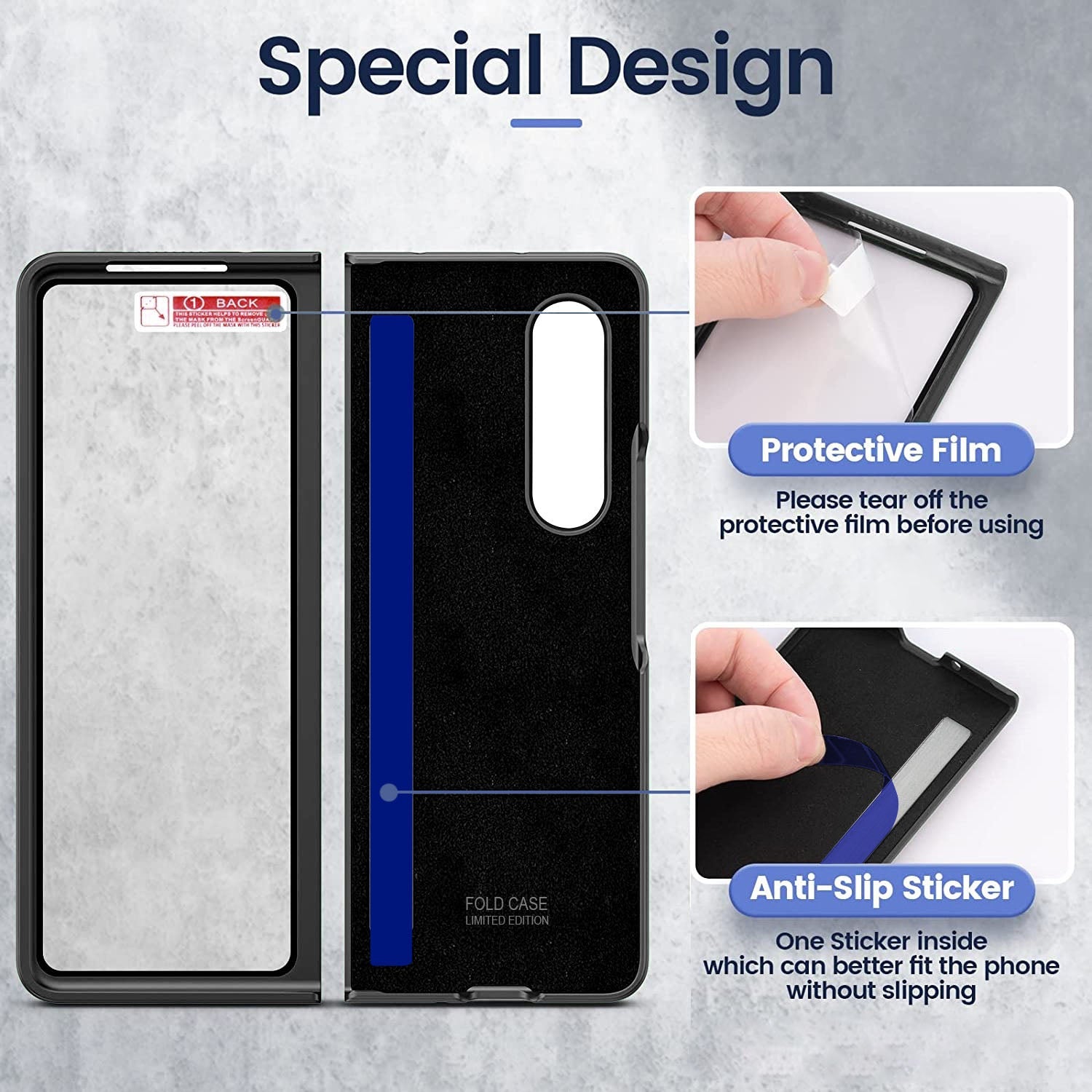 Luxurious Leather Ring Holder Protective Phone Case With Front Protection Film For Samsung Galaxy Z Fold5 Fold4 Fold3 - Mycasety Mycasety