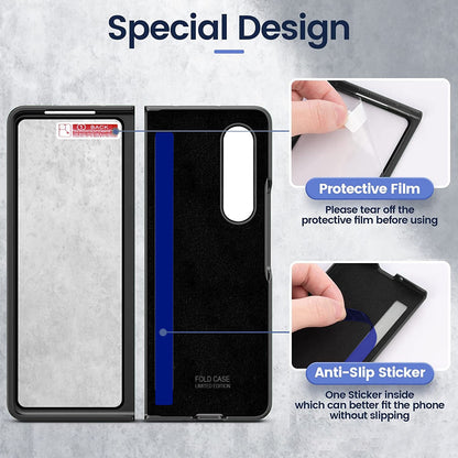 Luxurious Leather Ring Holder Protective Phone Case With Front Protection Film For Samsung Galaxy Z Fold5 Fold4 Fold3 - Mycasety Mycasety