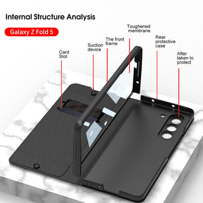 Leather Pen Holder Armor Phone Case With Back Screen Protector For Samsung Galaxy Z Fold5 Fold4 - Mycasety Mycasety