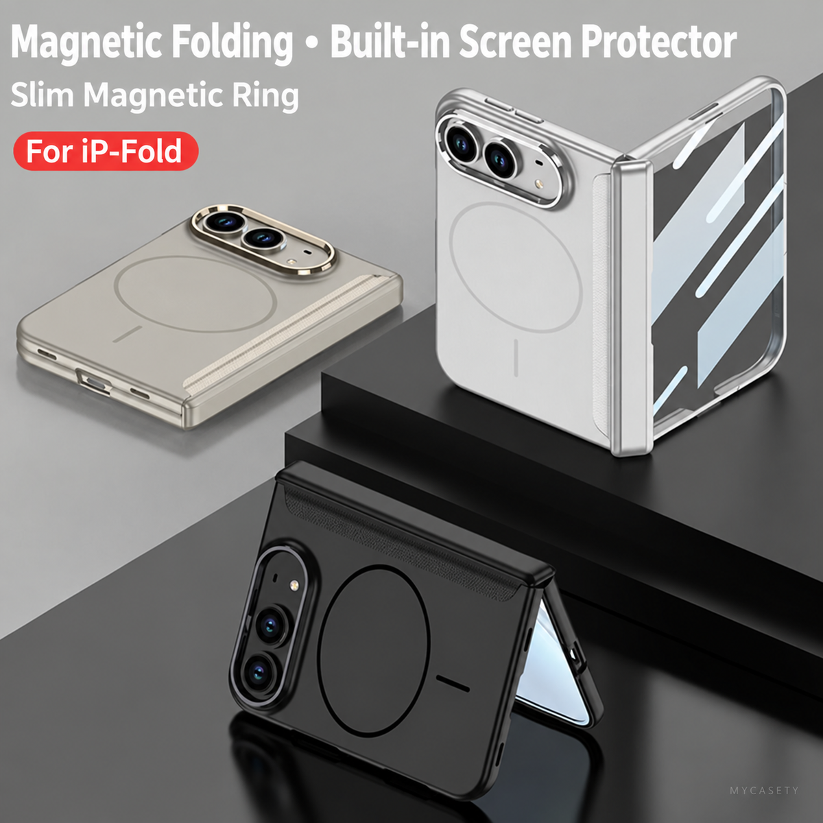 iPhone Duo - Magnetic Hinge Protection Business Cover Built-in Tempered Glass Film &  Magnetic Ring
