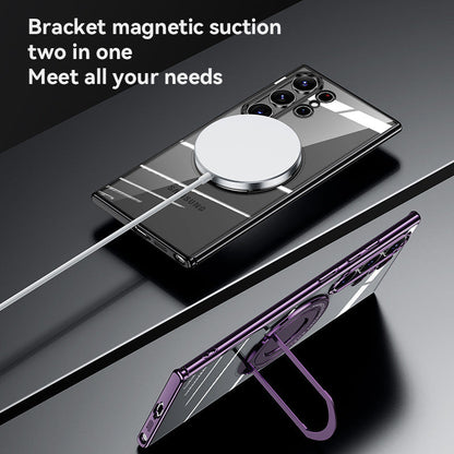 Magnetic Suction Bracket Electroplated Clear Protective Phone Case For Samsung Galaxy S23 Ultra Plus - mycasety2023 Mycasety