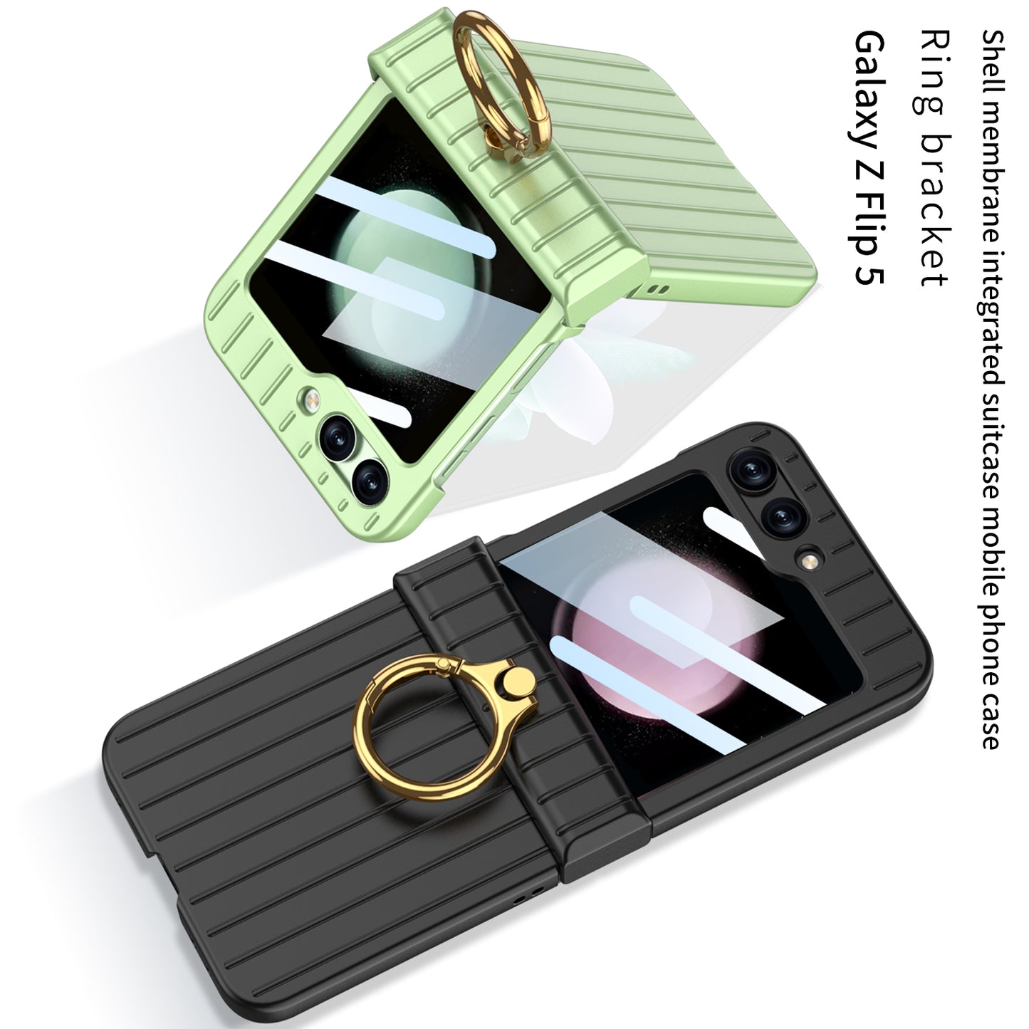 Membrane Integrated suitcase Case With For Samsung Galaxy  Z Flip5 With Ring Bracket