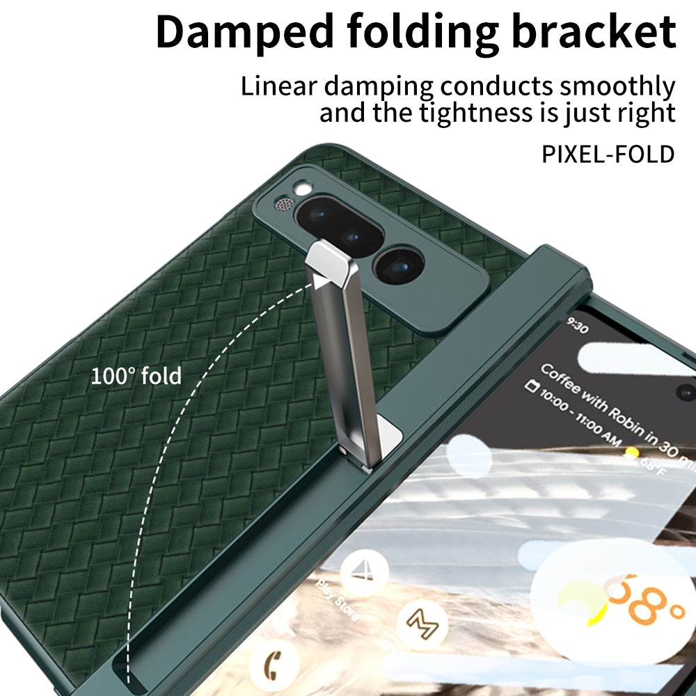 Magnetic All-inclusive Woven Pattern Case With Tempered Film For Google Pixel Fold With Damped Folding Bracket - mycasety2023 Mycasety