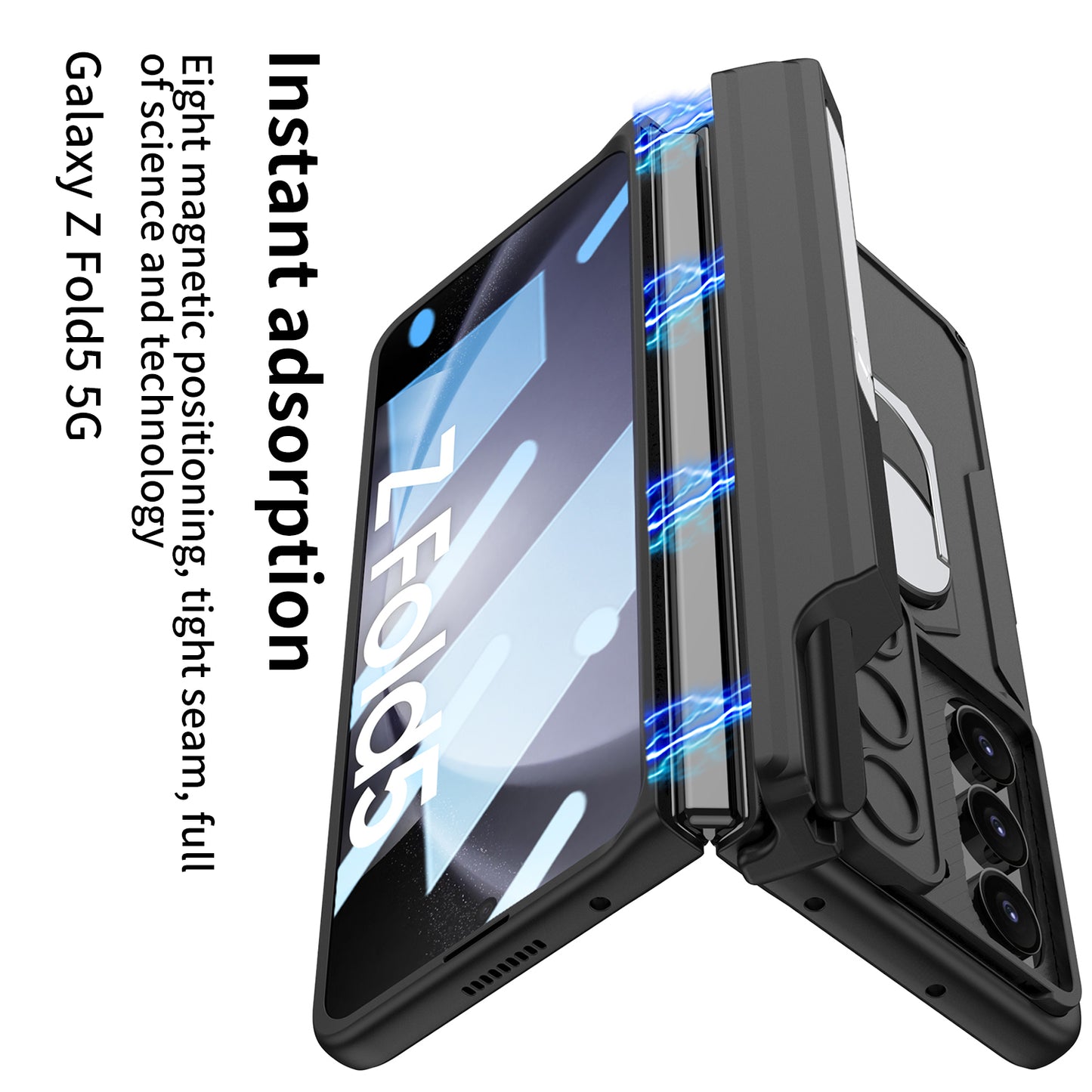 Magnetic Folding Armor Pen Case Slide Lens Cover Film Integrated Case For Samsung Galaxy Z Fold5