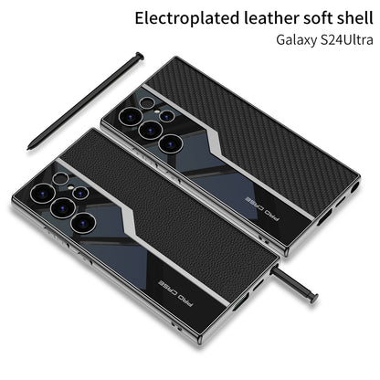 Electroplated Leather Anti-fall Protective Phone Case For Galaxy S25 S24 S23 Ultra Plus