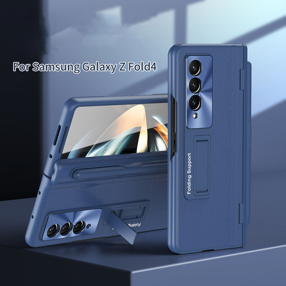Central Axis With Pen Folding Anti-Fall Shell Film Integrated Leather Phone Case For Samsung Galaxy fold4 fold3 5G - Mycasety Mycasety