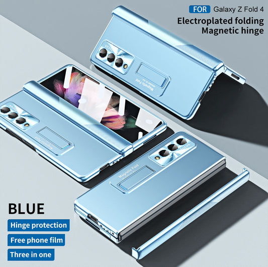 Electroplated Folding Magnetic Hinge Phone Case For Samsung Galaxy Z Fold3 Fold4 5G With Back Screen Protector - Mycasety Mycasety
