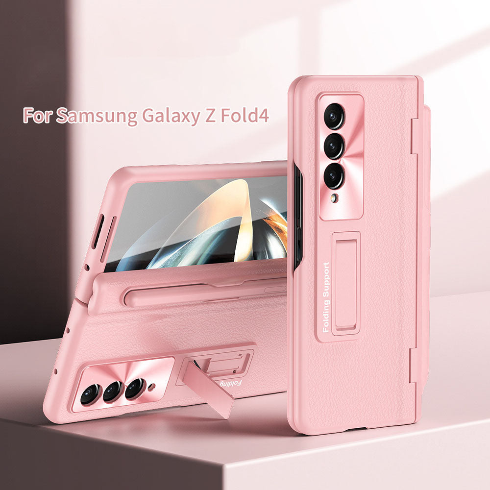 Central Axis With Pen Folding Anti-Fall Shell Film Integrated Leather Phone Case For Samsung Galaxy fold4 fold3 5G - Mycasety Mycasety