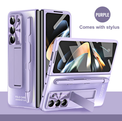 Frosted Electroplating Shockproof Phone Case With Front Screen Protector & Bracket For Galaxy Z Fold6/5/4/3