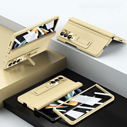 Central Axis With Pen Folding Anti-Fall Shell Film Integrated Leather Phone Case For Samsung Galaxy fold4 fold3 5G - Mycasety Mycasety