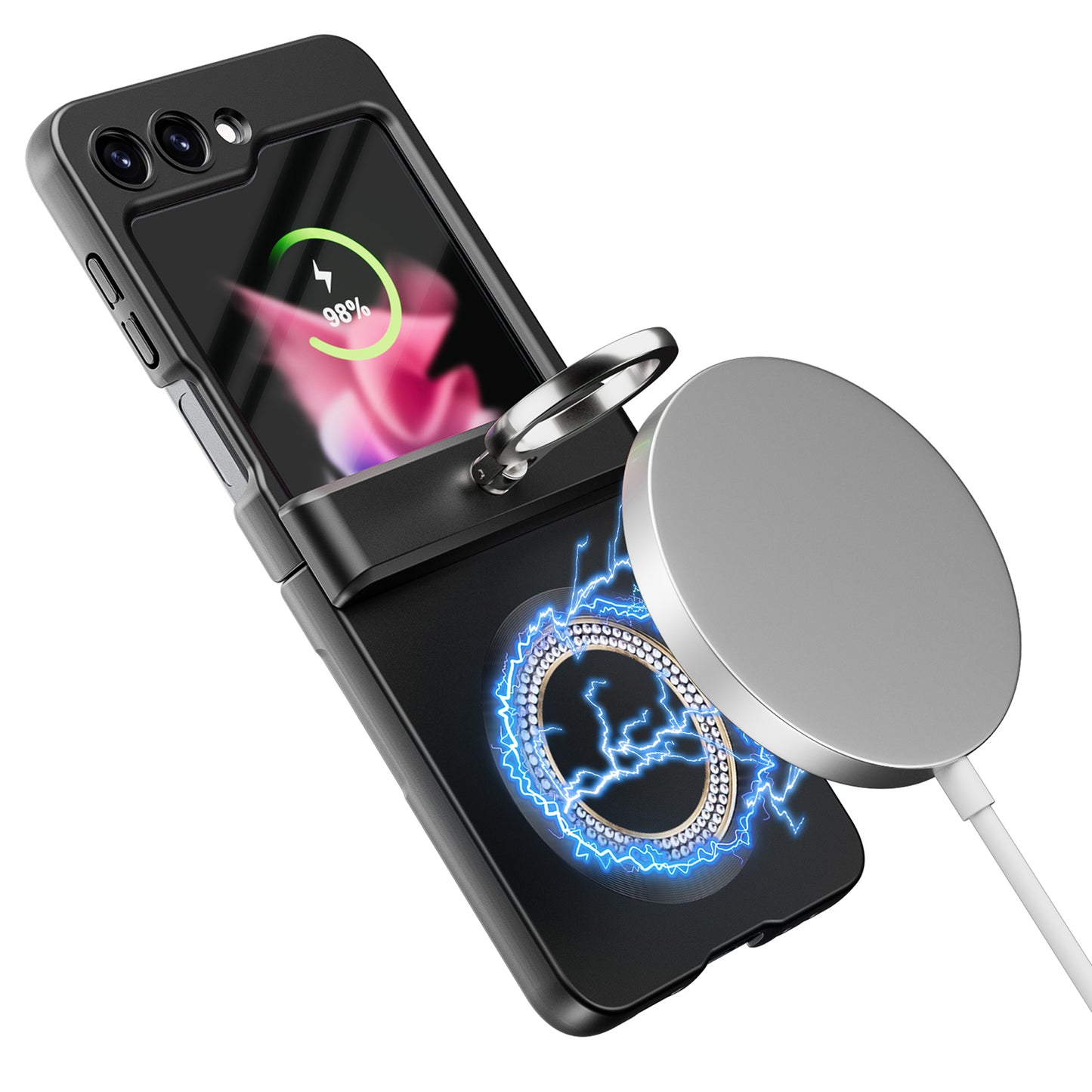 Anti-Fall Upgrade Hinge Full Protect Case with 360 Rotation Ring And Build-in Film