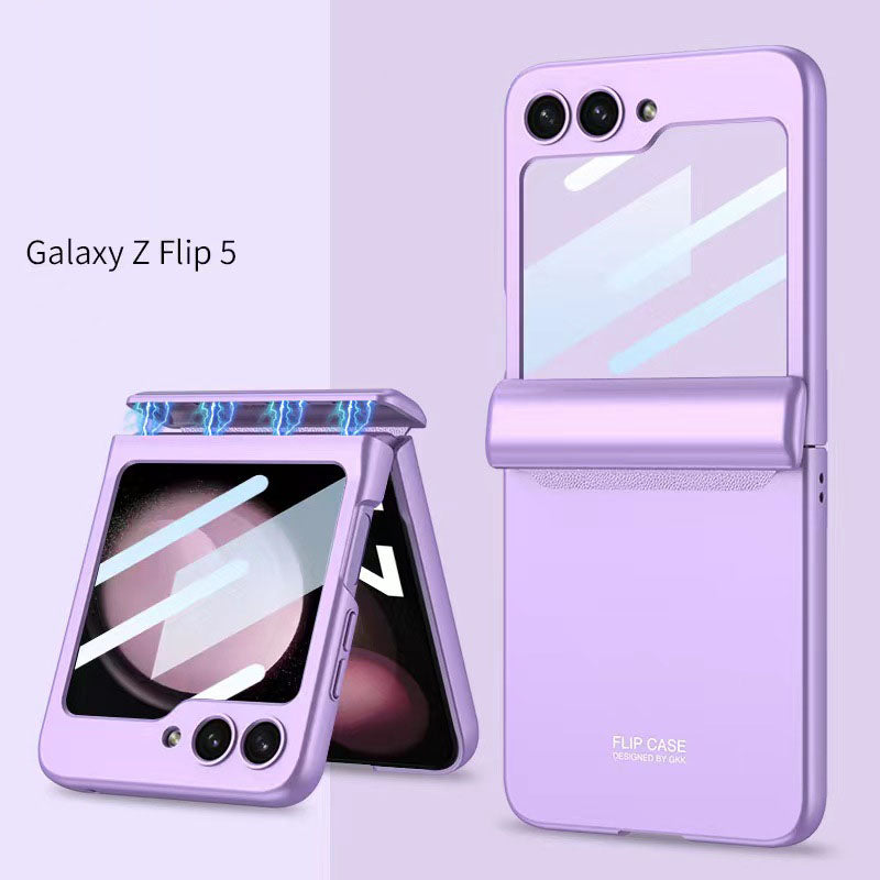 Magnetic Samsung Galaxy Z Flip 5 Hinge Full Coverage Phone Case with Front Screen Tempered Glass Protector