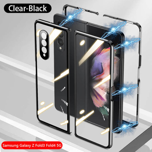 Samsung Galaxy Z Fold5 Fold4 Fold3 Magnetic Double-Sided Protection Tempered Glass Aluminum Frame Phone Case - mycasety2023 Mycasety