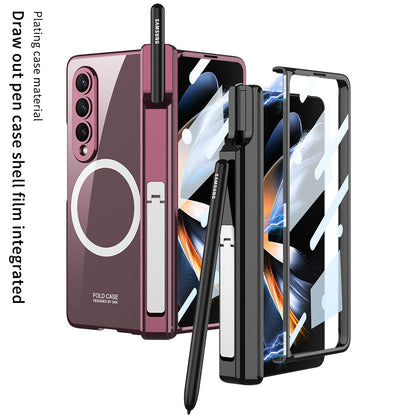Magnetic Magsafe Wireless Charge Electroplated Pen Box Bracket Phone Case For Samsung Galaxy Z Fold 4 5G - mycasety2023 Mycasety