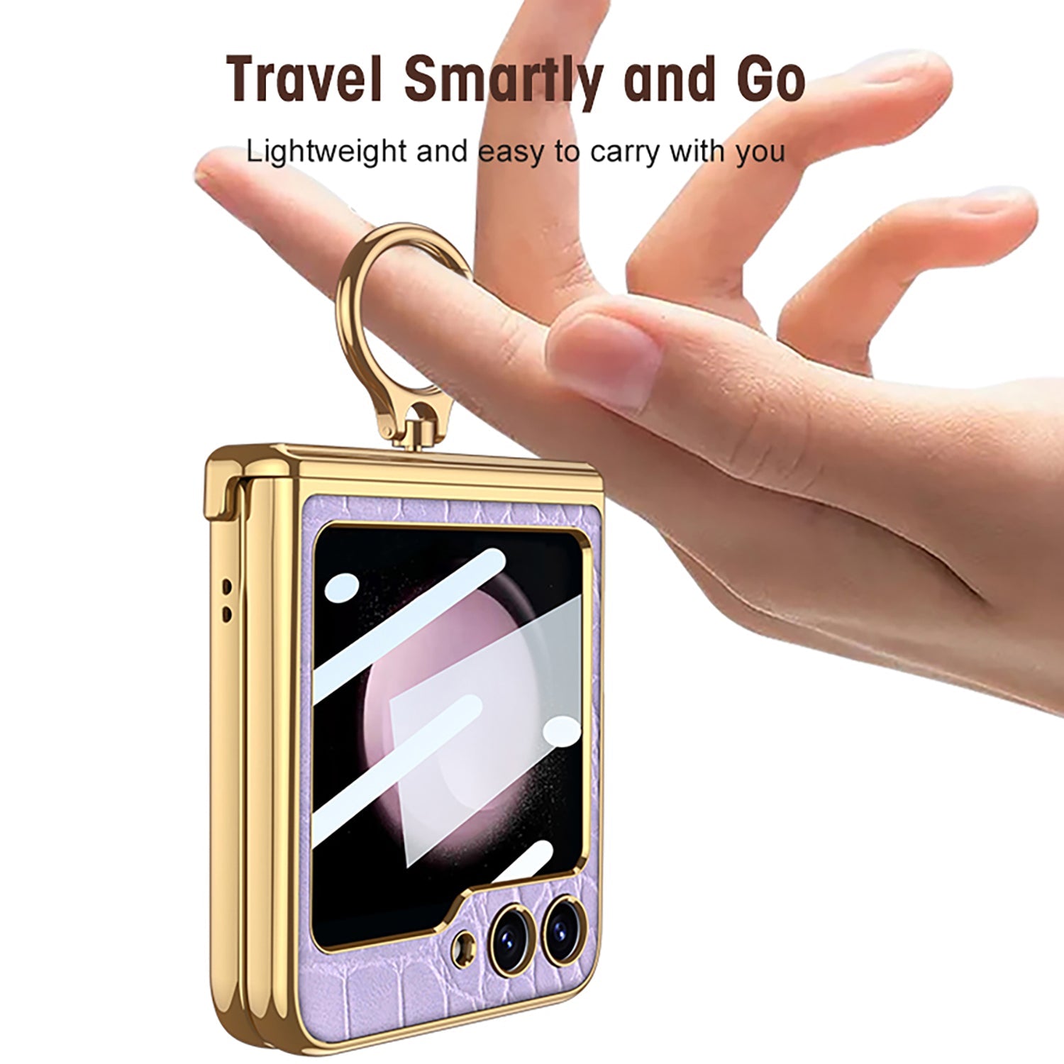 Electroplated Leather Magnetic Hinge Ring Holder Case For Samsung Galaxy Z Flip5 Flip4 Flip3 With Front Protection Film - Mycasety Mycasety
