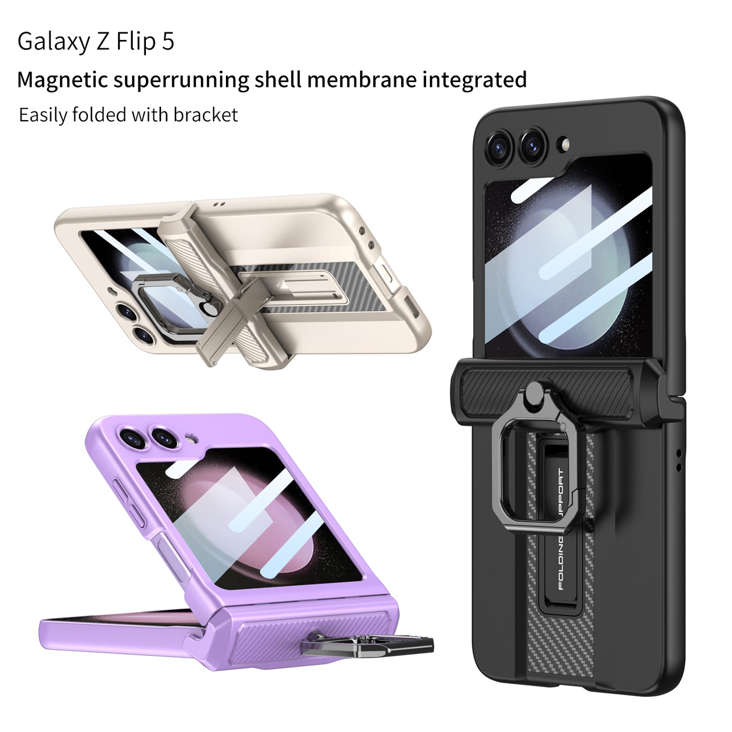 Magnetic Armor Case For Samsung Galaxy Z Flip5 With Easily Folded Bracket