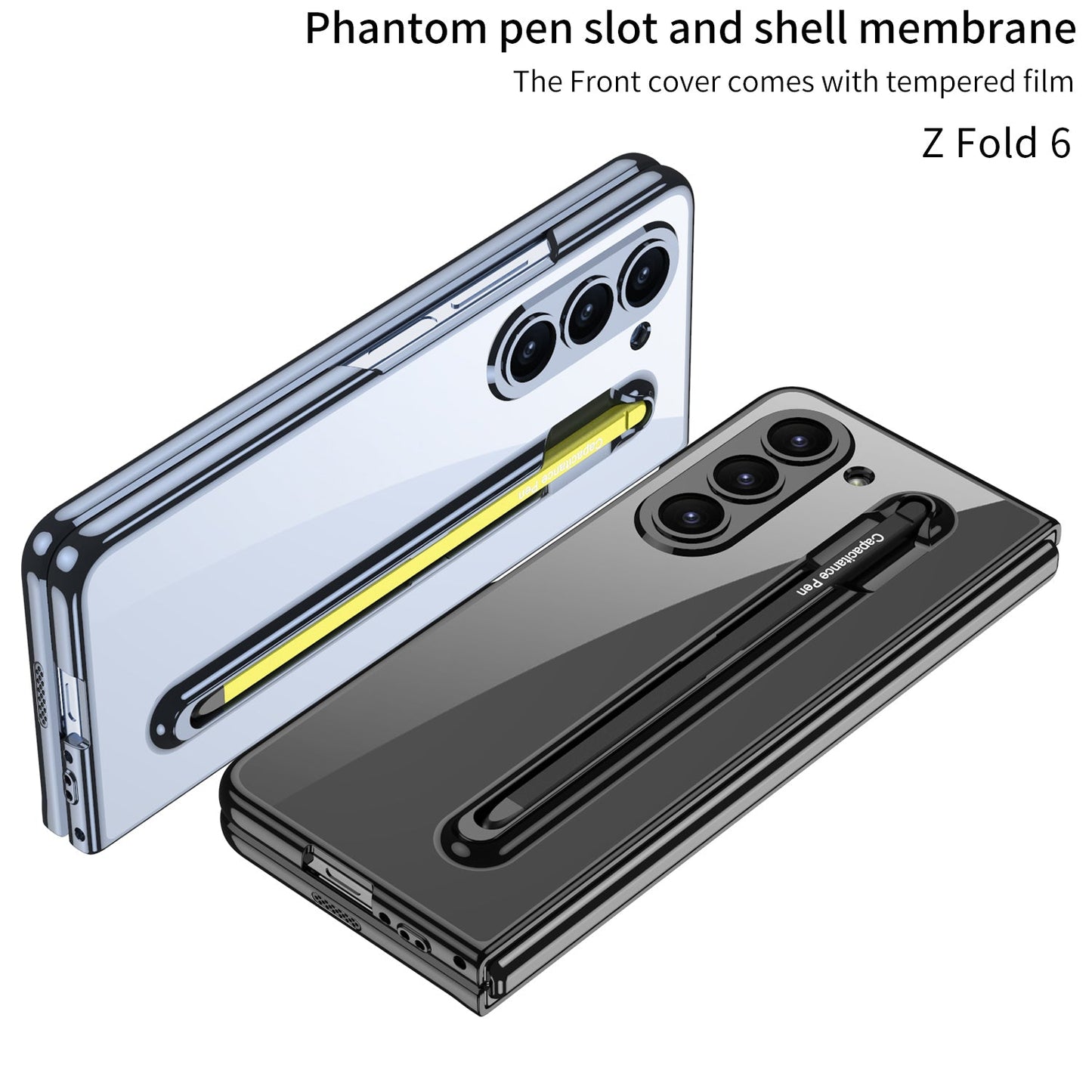 Transparent Electroplating Protective Phone Case With Pen Tray Shell and Film For Samsung Galaxy Z Fold6