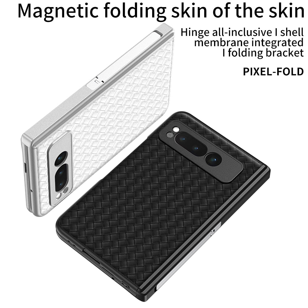 Magnetic All-inclusive Woven Pattern Case With Tempered Film For Google Pixel Fold With Damped Folding Bracket - mycasety2023 Mycasety