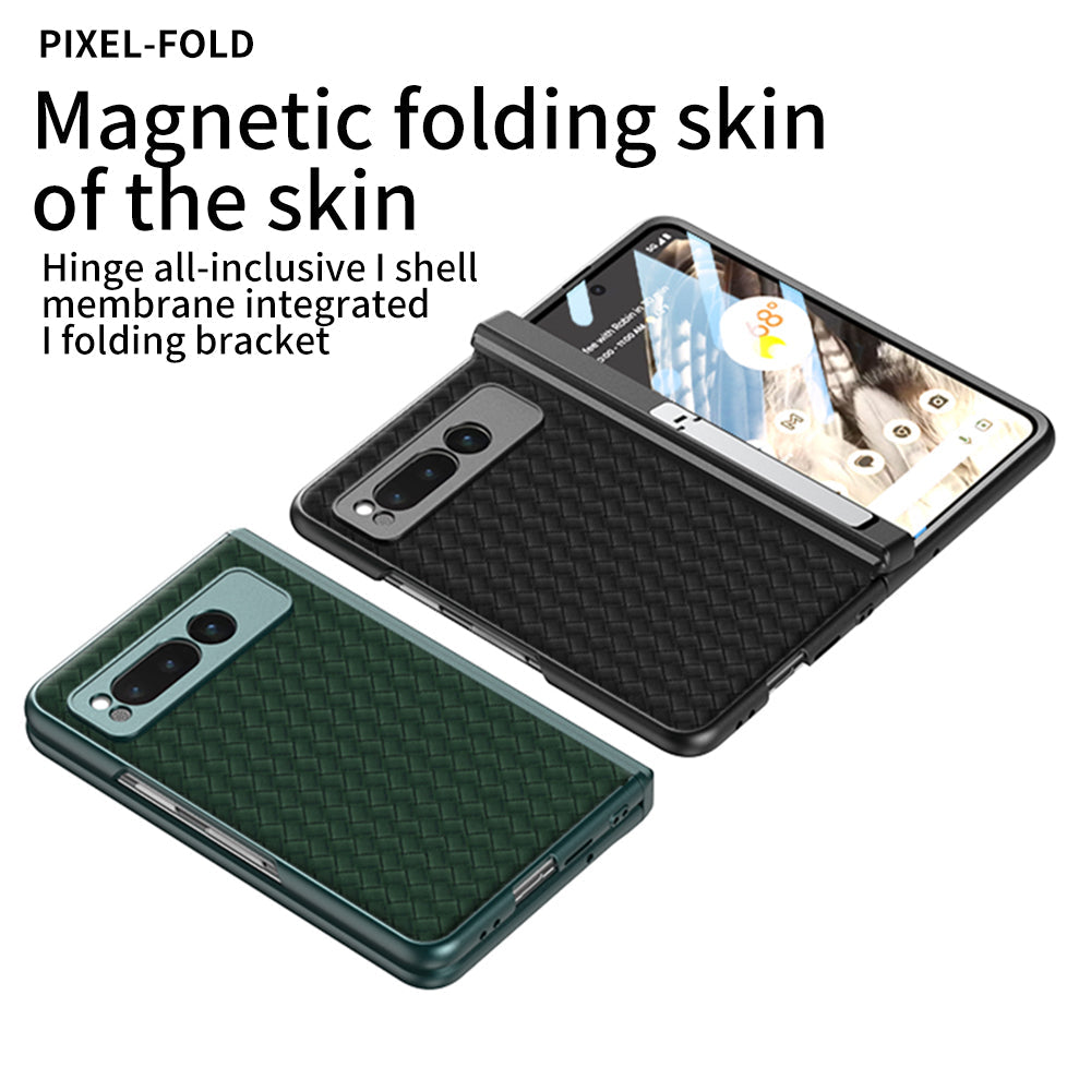 Magnetic All-inclusive Woven Pattern Case With Tempered Film For Google Pixel Fold With Damped Folding Bracket - mycasety2023 Mycasety