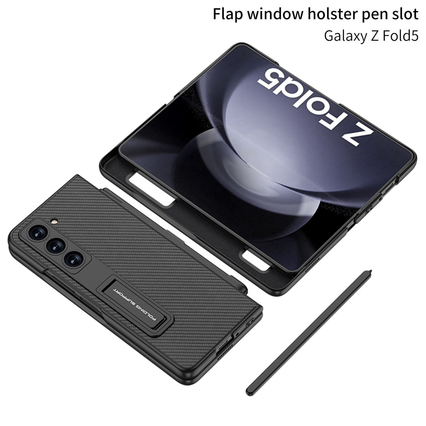 Leather Samsung  Galaxy Z Fold5 Case Flap Window Holster Pen Slot