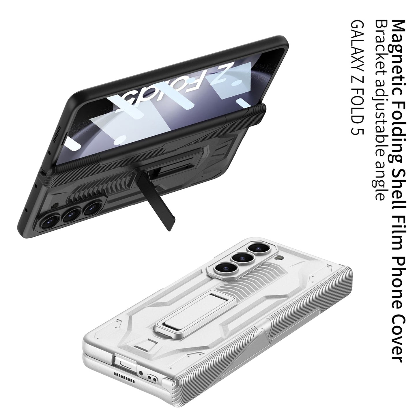 Magnetic Armor All-included Hinge Holder Case With Back Screen Protector For Samsung Galaxy Z Fold5 Fold4 Fold3 - mycasety2023 Mycasety