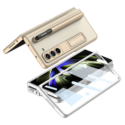 Leather Protective Invisible Bracket S Pen Slot Phone Case With Back Screen Protector For Galaxy Z Fold 5/4/3 5G