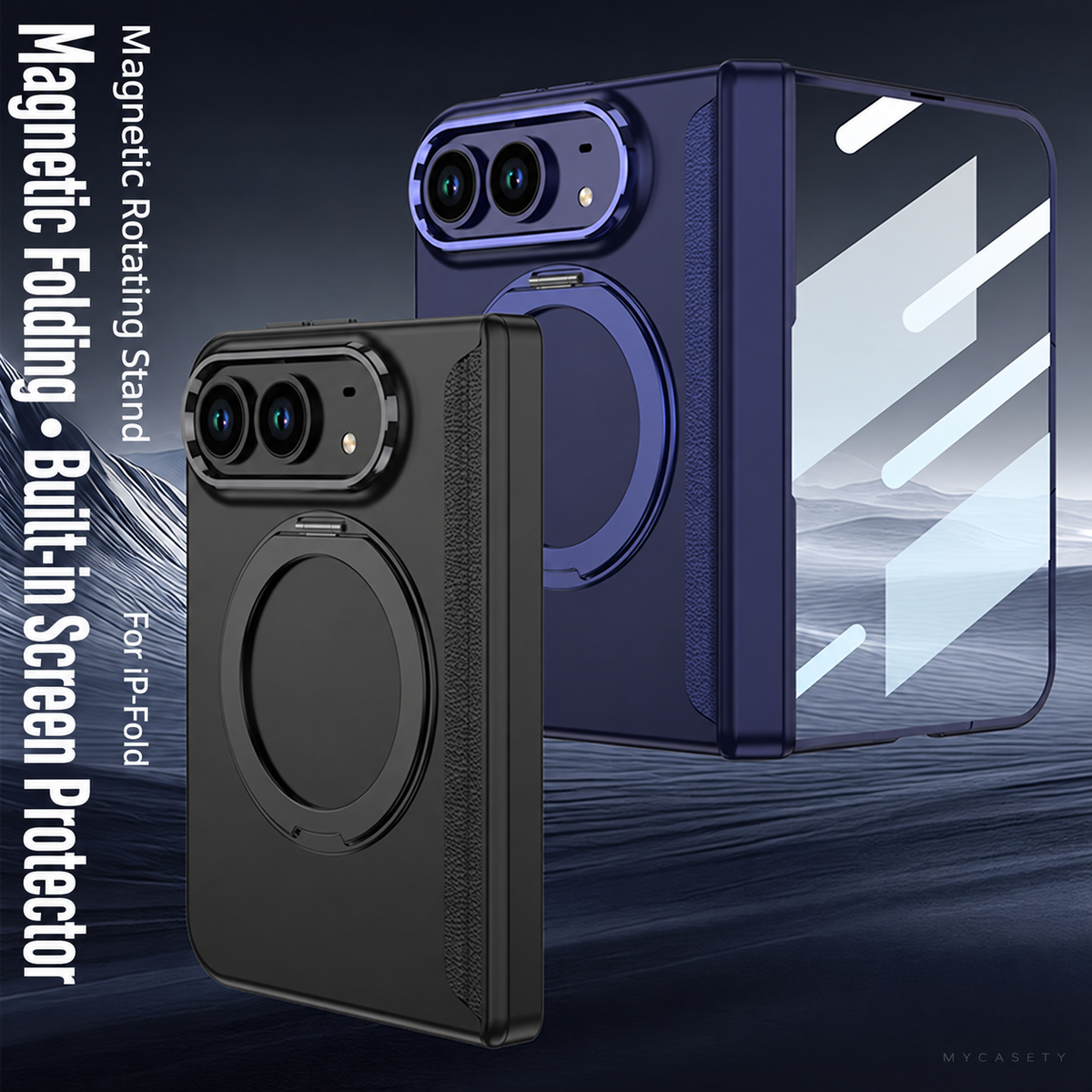 iPhone Duo - Magnetic Hinge Protection Business Cover Built-in Tempered Glass Film & Magnetic Kickstand