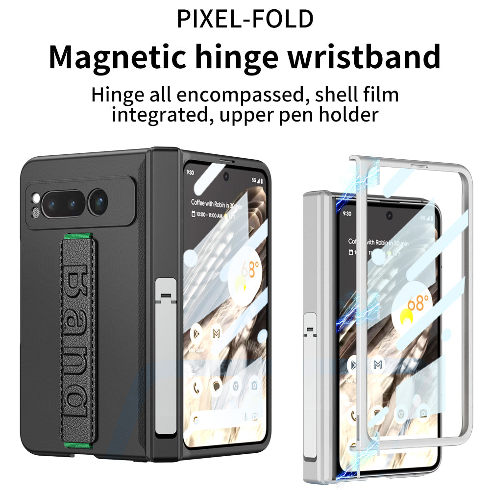 Magnetic Folding All-inclusive Leather Wristband Case With Tempered Film For Google Pixel Fold With Damped Folding Bracket - mycasety2023 Mycasety