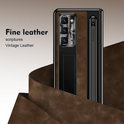 Jazz Retro Style Anyi-fall Protective Leather Phone Case For Galaxy Fold 7/6/5/4 With Front Protection Film And Stylus