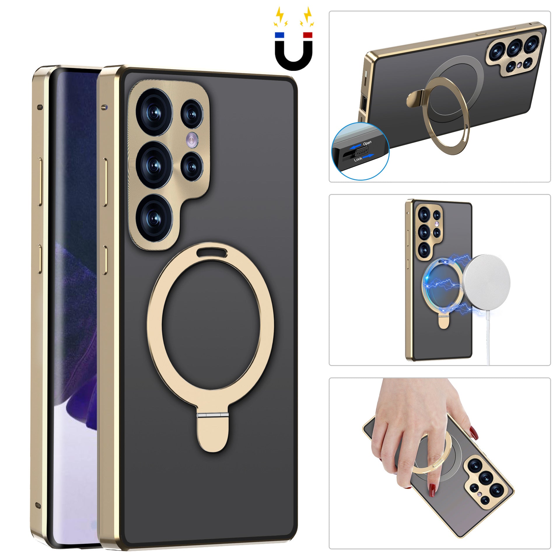 Magnetic Double-Sided Protection Metal Frame Phone Case With Invisible MagSafe Bracket For Samsung/iPhone - Mycasety Mycasety