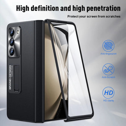 Magnetic Holder Protective Leather Phone Case With Front Protection Film For Galaxy Z Fold5 Fold4 Fold3