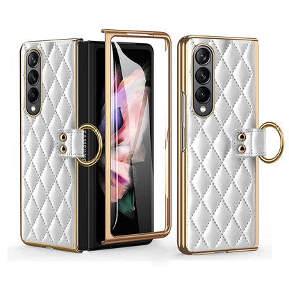 Luxurious Leather Ring Holder Protective Phone Case With Front Protection Film For Samsung Galaxy Z Fold5 Fold4 Fold3 - Mycasety Mycasety