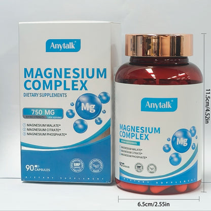 Anytalk Magnesium Complex 750 mg Magnesium Glycinate, Malate & Citrate for Good Health, 96 Capsules