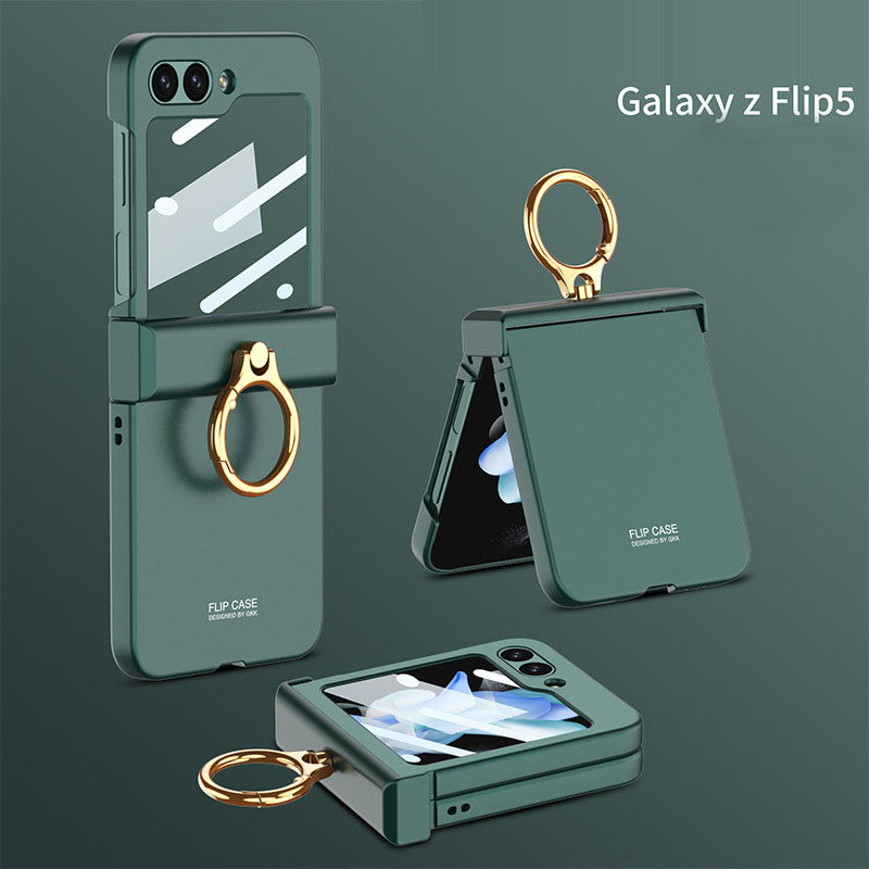 Electroplated hinge all-inclusive Case with Ring Front Screen Tempered Glass Protective Film For Samsung Galaxy Z Flip5