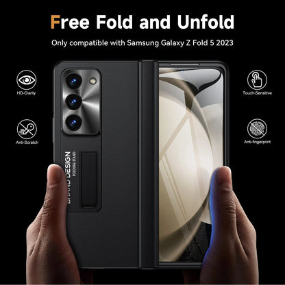 Magnetic Holder Protective Leather Phone Case With Front Protection Film For Galaxy Z Fold5 Fold4 Fold3