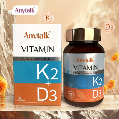 Anytalk Vitamin D3 & K2 Contains Olive Oil, Vitamin D3, Vitamin K2 1000mg*60 Capsules