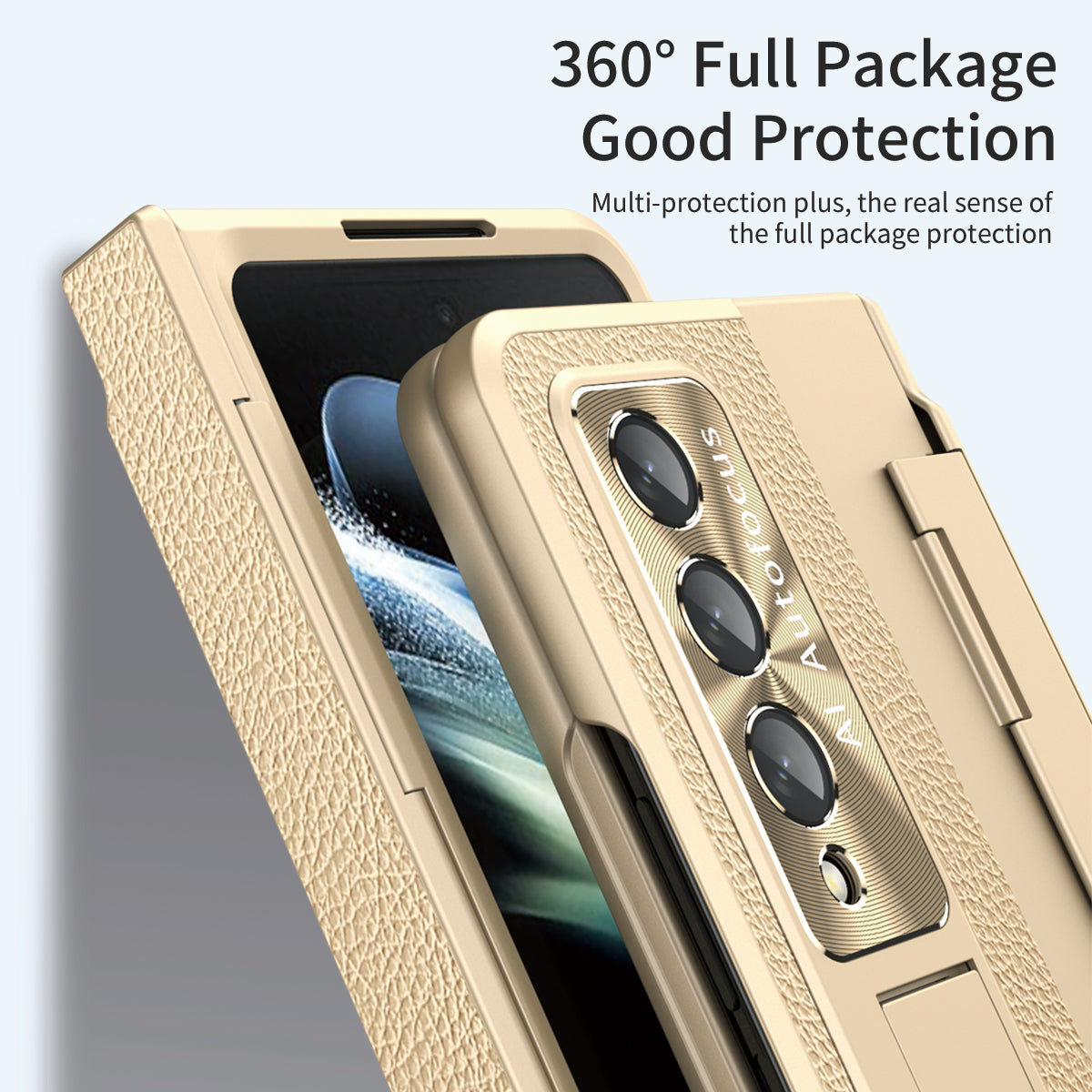 Hinge Folding Leather Magnetic Bracket Shell Electroplated Case For Samsung Galaxy Z Fold3 Fold4 5G With S Pen Slot & Stylus - Mycasety Mycasety