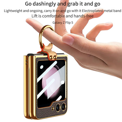 Luxury Leather Samsung Z Filp5 Phone Case With Crossbody Rope