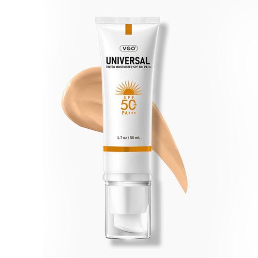 VGO Tinted Sunscreen for Face SPF 50, Hydrating Sun Essence Face Sunscreen Leaves No Sticky Feeling Travel Size Sunscreen Against UVA and UVB Rays 50ml / 1.7oz